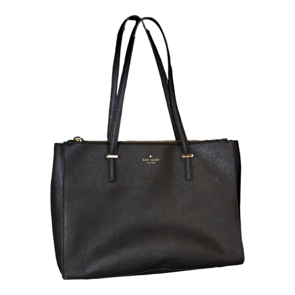 kate spade Bags Kate Spade Black Leather Purse Shoulder Laptop Bag Zipper Pockets Embossed